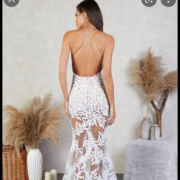 Nadine Merabi Stella White Sequin Mermaid Dress - Size S/M (US 6) - Picture 2 of 8